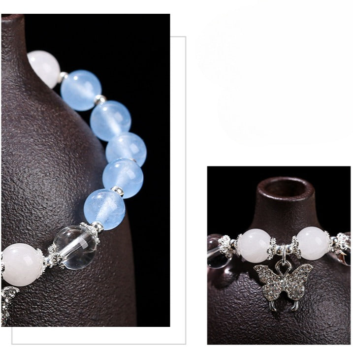 Zen Healing Blue Chalcedony & Pink Chalcedony Butterfly Transformation Bracelet