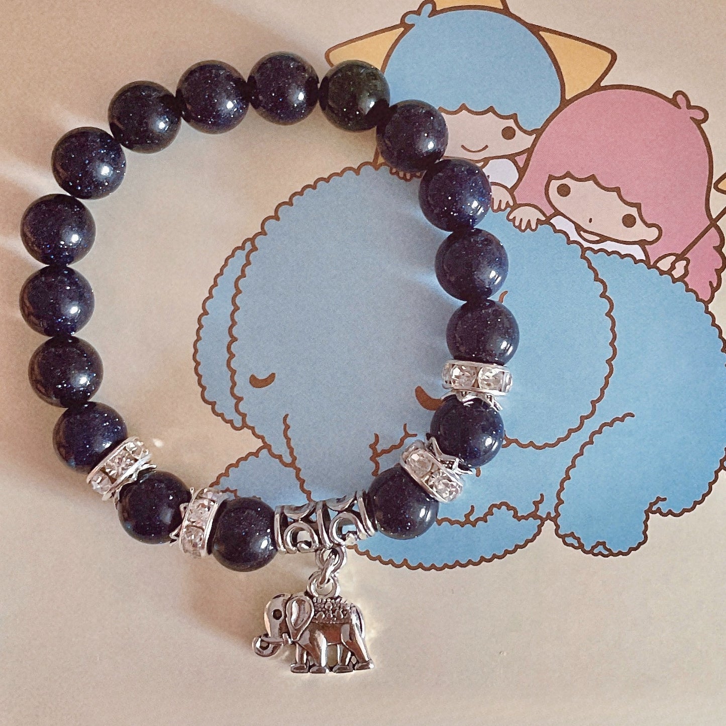 Zen Healing Blue Sandstone Elephant Pendant Wisdom Bracelet
