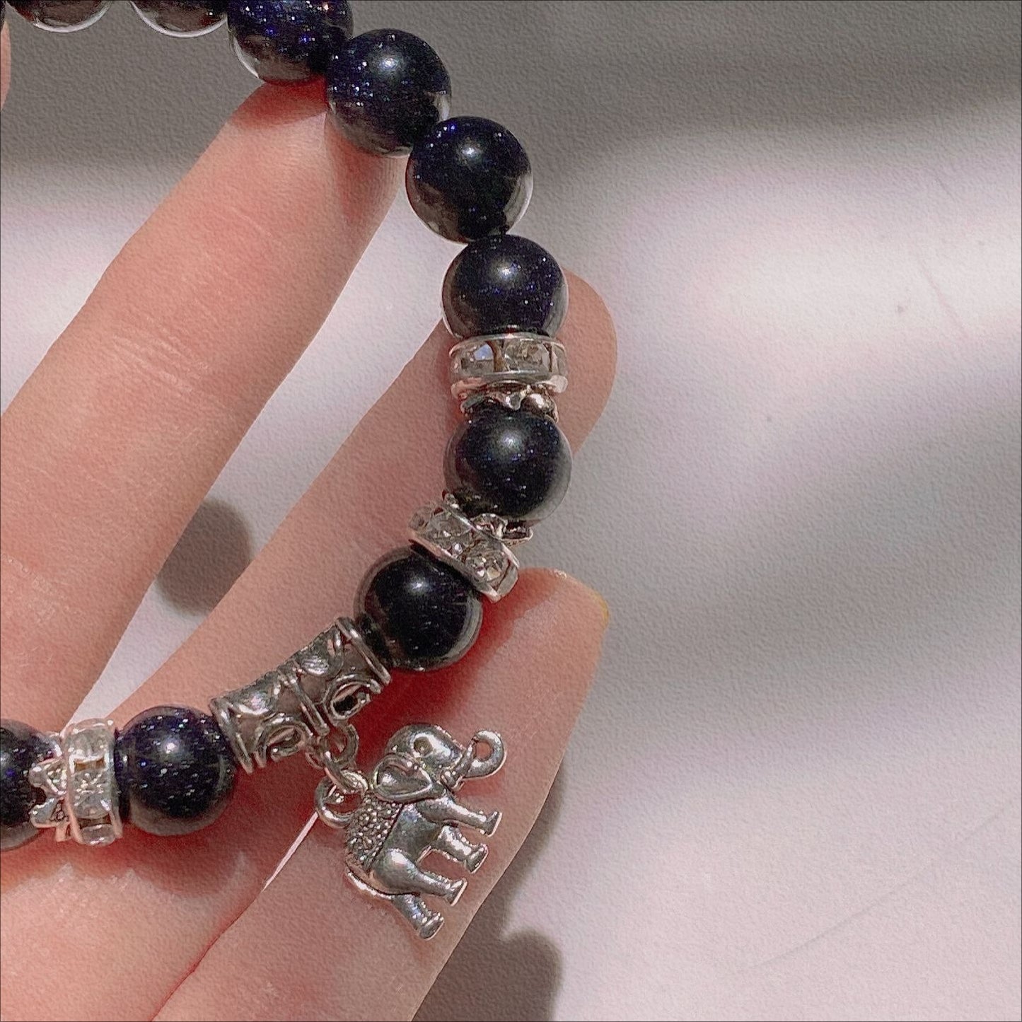 Zen Healing Blue Sandstone Elephant Pendant Wisdom Bracelet