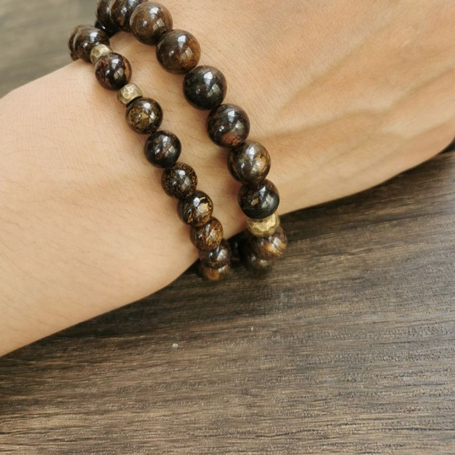 Zen Healing Bronzite Copper Brass Bead Strength Bracelet