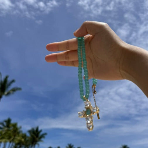 Zen Healing Cat's Eye Stone Shining Cross Charm Pendant Necklace