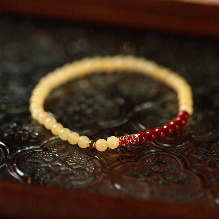 Zen Healing Cinnabar Beeswax Koi Fish Lucky Bracelet