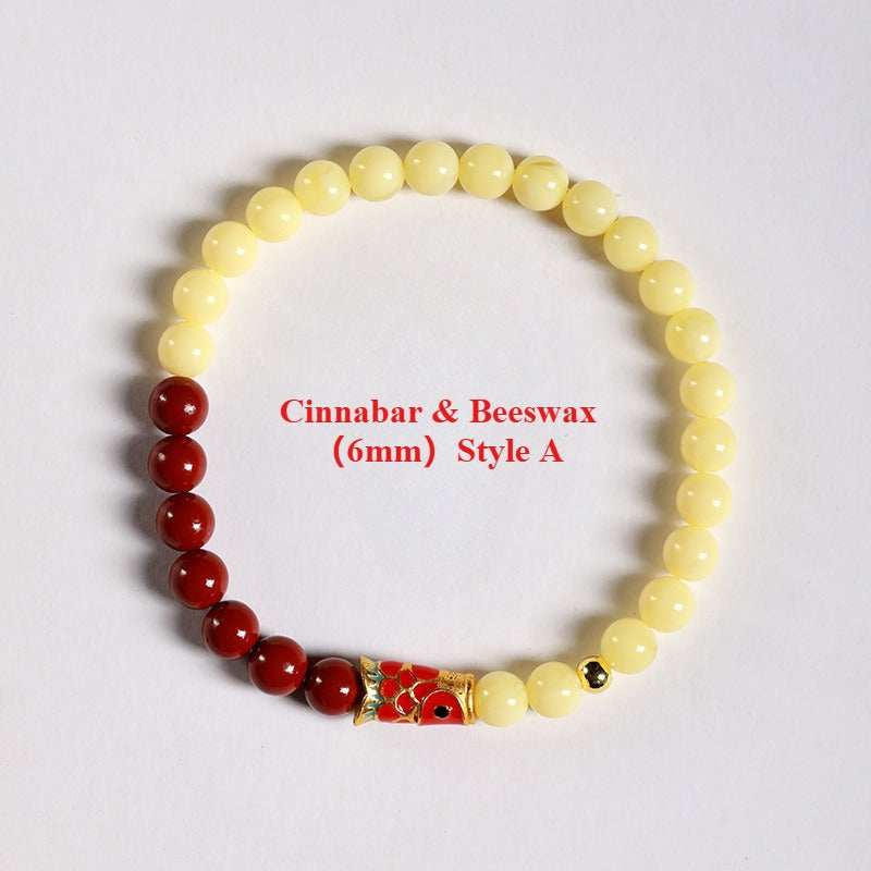 Zen Healing Cinnabar Beeswax Koi Fish Lucky Bracelet
