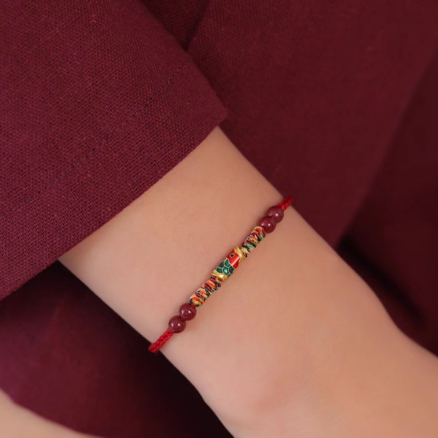 Zen Healing Cinnabar Koi Fish Red String Luck Bracelet