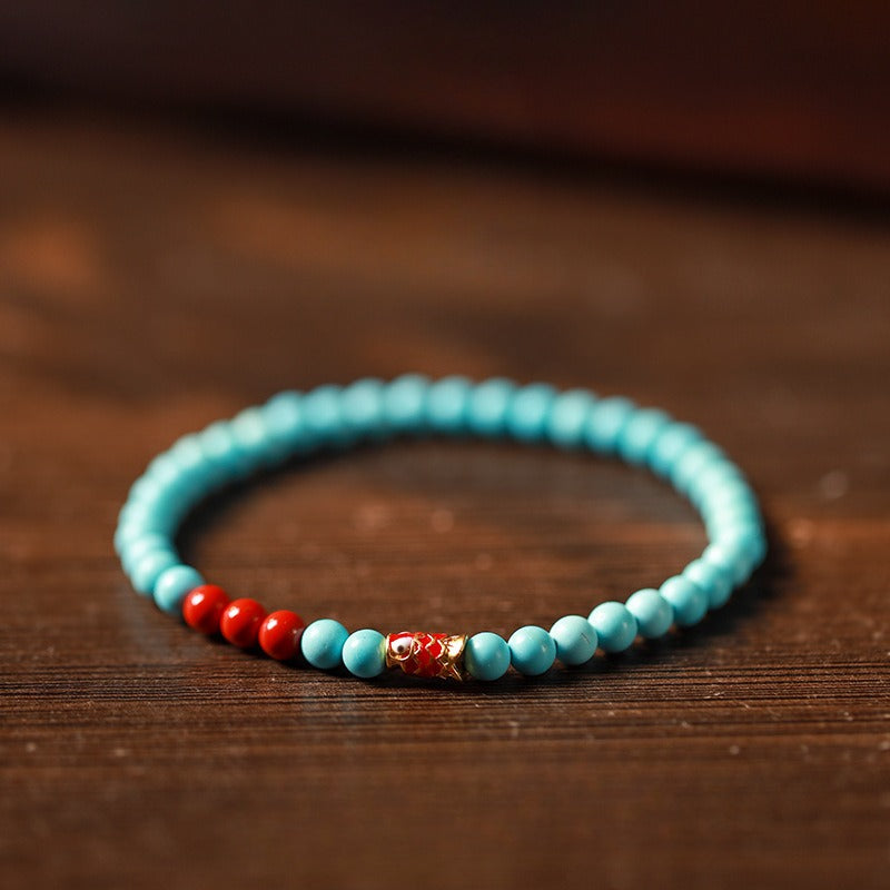 Zen Healing Cinnabar Turquoise Koi Good Fortune Bracelet