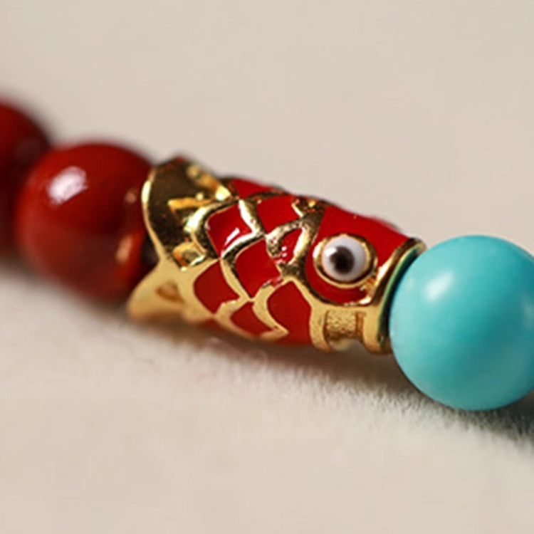 Zen Healing Cinnabar Turquoise Koi Good Fortune Bracelet