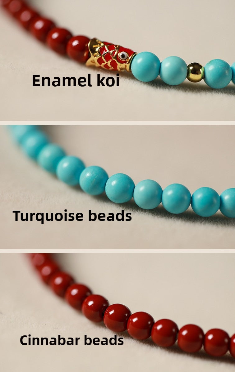 Zen Healing Cinnabar Turquoise Koi Good Fortune Bracelet