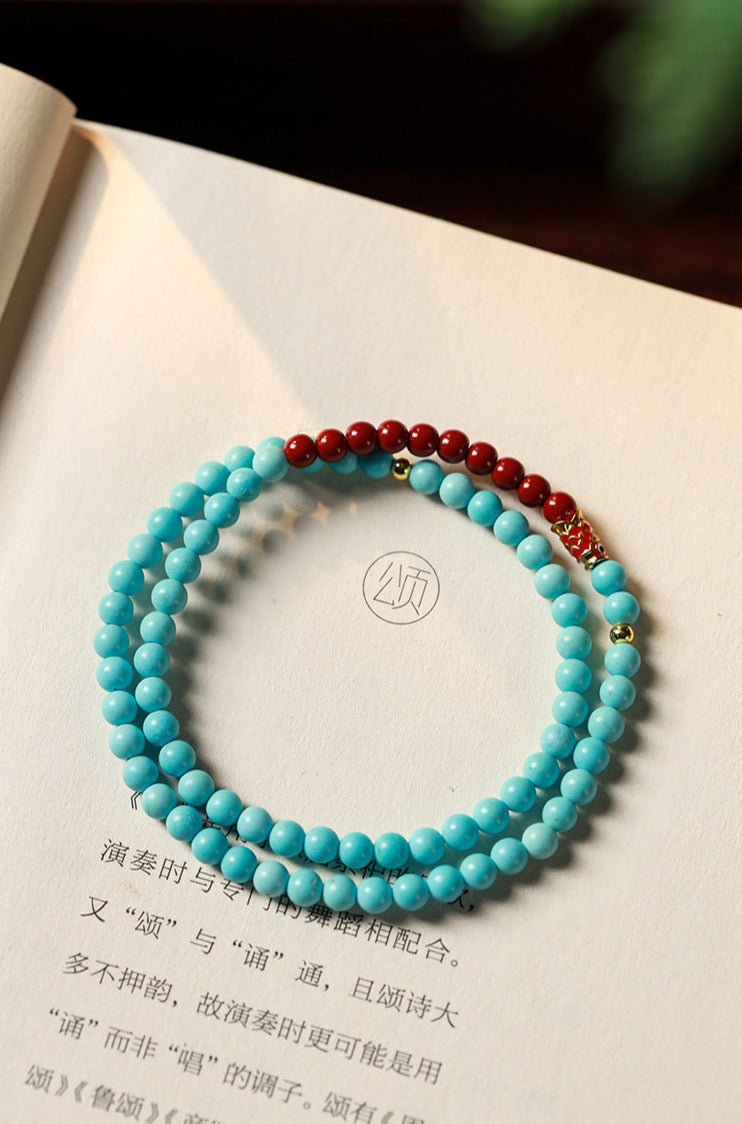 Zen Healing Cinnabar Turquoise Koi Good Fortune Bracelet