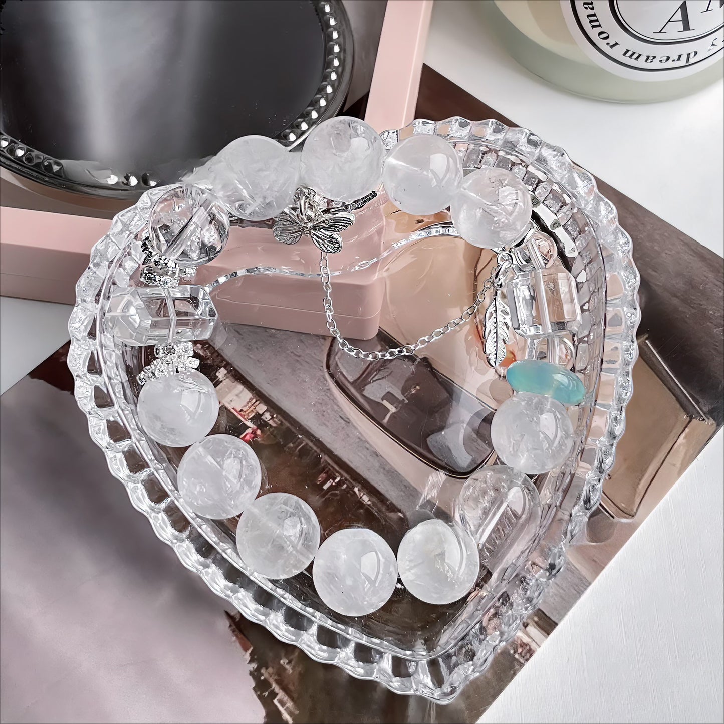 Zen Healing Clear Quartz Butterfly Freedom Love Charm Bracelet