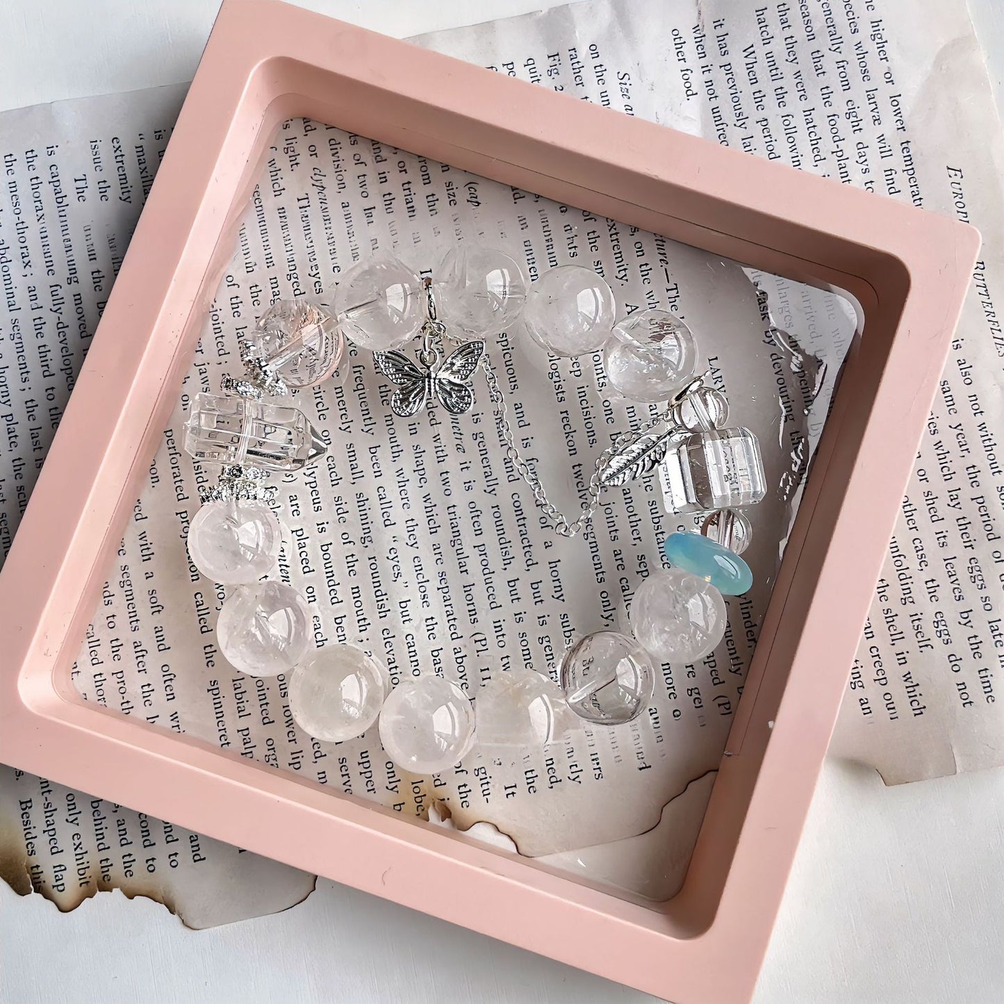 Zen Healing Clear Quartz Butterfly Freedom Love Charm Bracelet