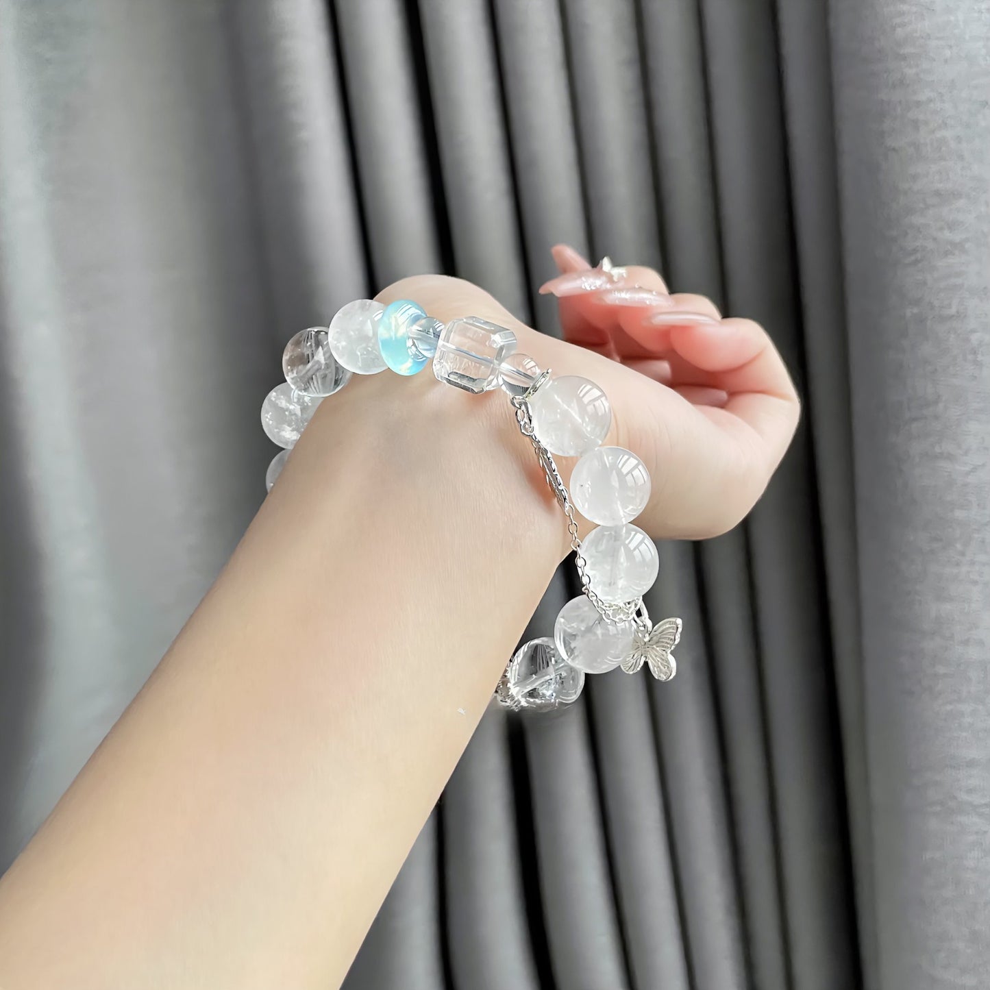 Zen Healing Clear Quartz Butterfly Freedom Love Charm Bracelet