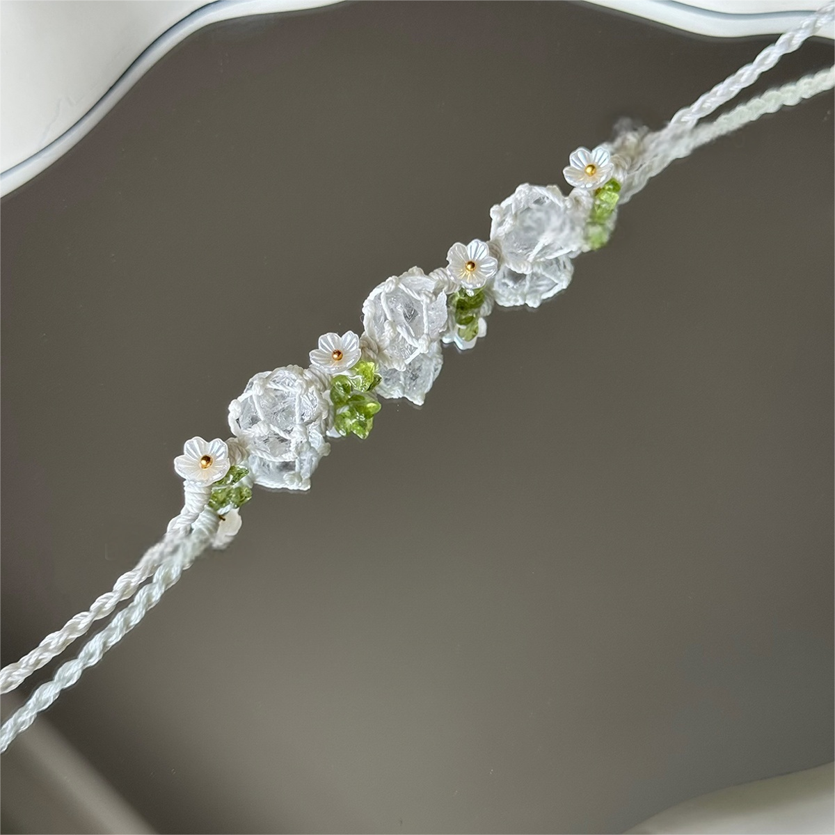 Zen Healing Clear Quartz Handmade Jasmine Flower Blessing Braided Bracelet