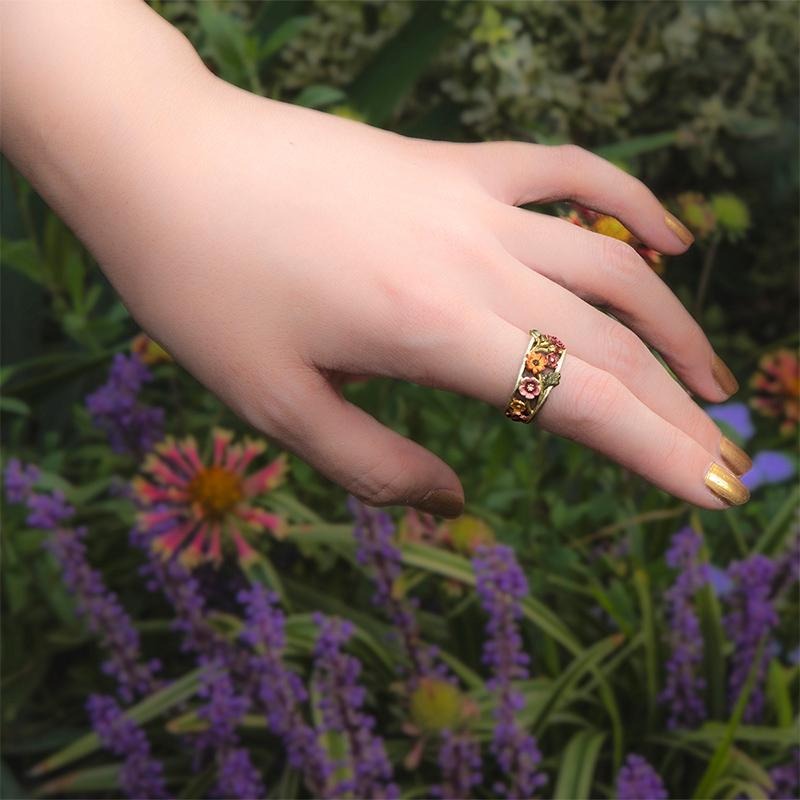 Zen Healing Easter Flower Floral Copper Brass Prosperity Adjustable Ring