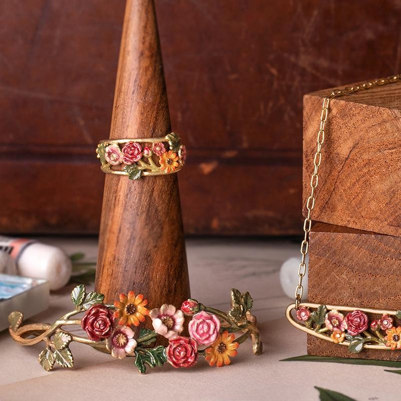Zen Healing Easter Flower Floral Copper Brass Prosperity Adjustable Ring