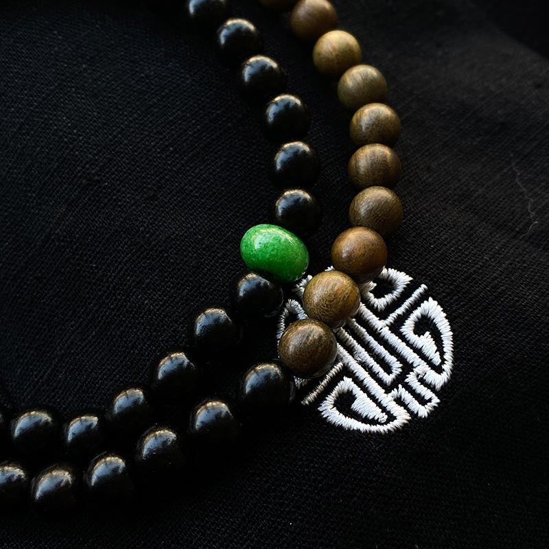 Zen Healing Ebony Wood Green Sandalwood Healing Triple Wrap Bracelet