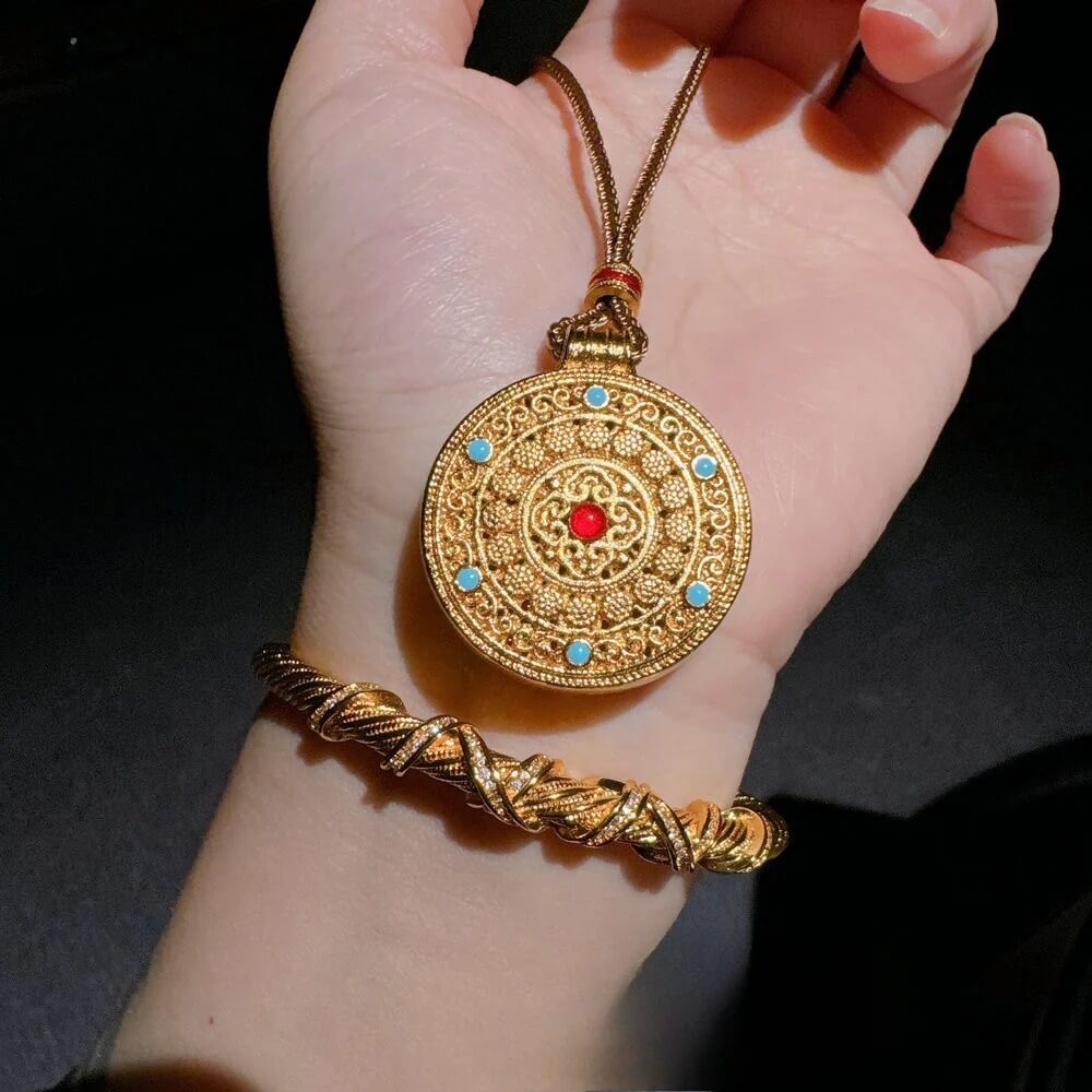 Zen Healing Golden Carved Lotus Gourd Pendant Prosperity Necklace