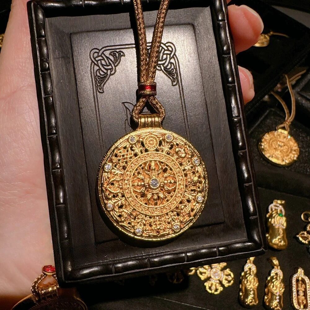 Zen Healing Golden Carved Lotus Gourd Pendant Prosperity Necklace