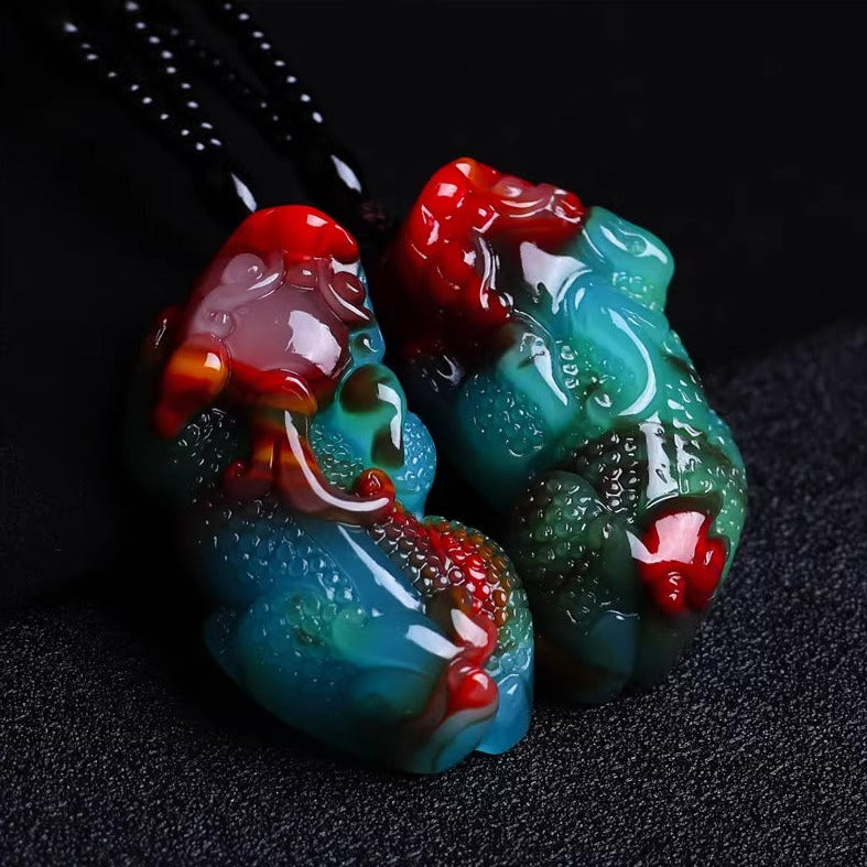 Zen Healing Hetian Jade Feng Shui Colorful Pi Xiu Wealth Pendant Necklace