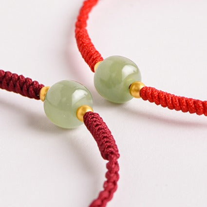 Zen Healing Hetian Jade Year of The Snake Lucky Bead Red String Prosperity Bracelet