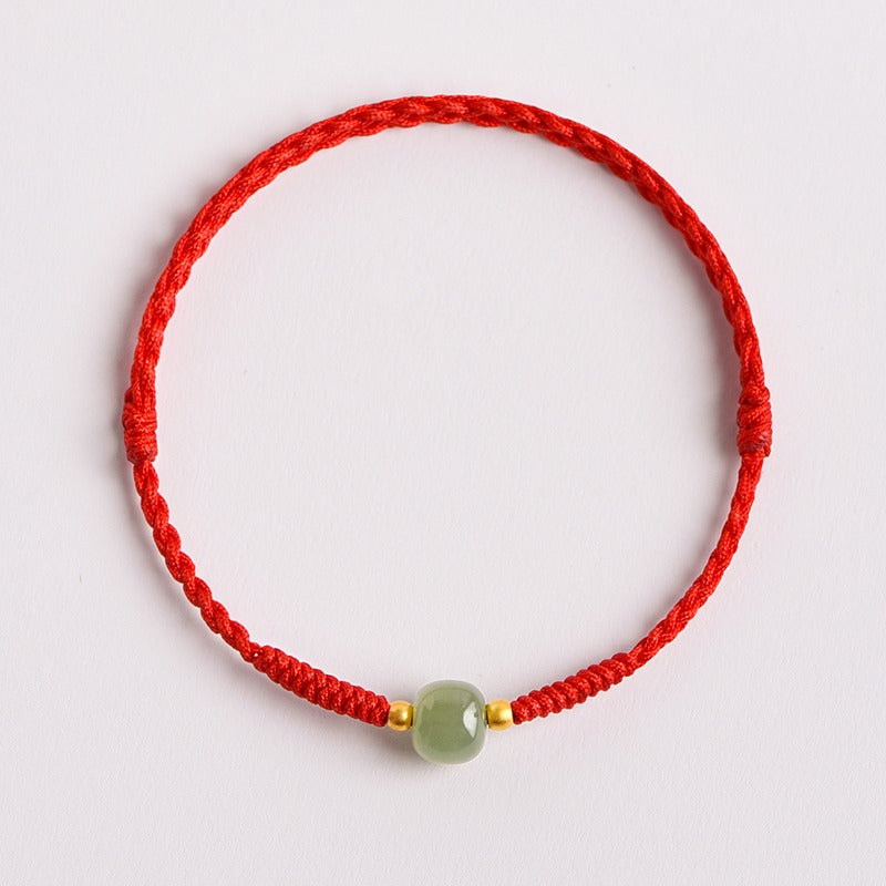 Zen Healing Hetian Jade Year of The Snake Lucky Bead Red String Prosperity Bracelet