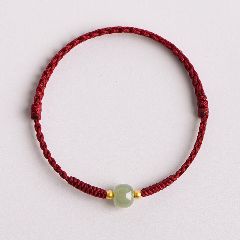 Zen Healing Hetian Jade Year of The Snake Lucky Bead Red String Prosperity Bracelet