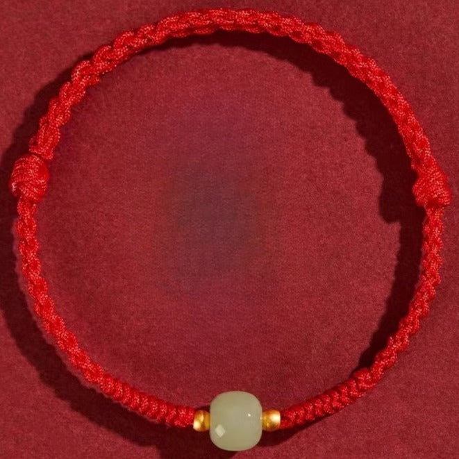Zen Healing Hetian Jade Year of The Snake Lucky Bead Red String Prosperity Bracelet