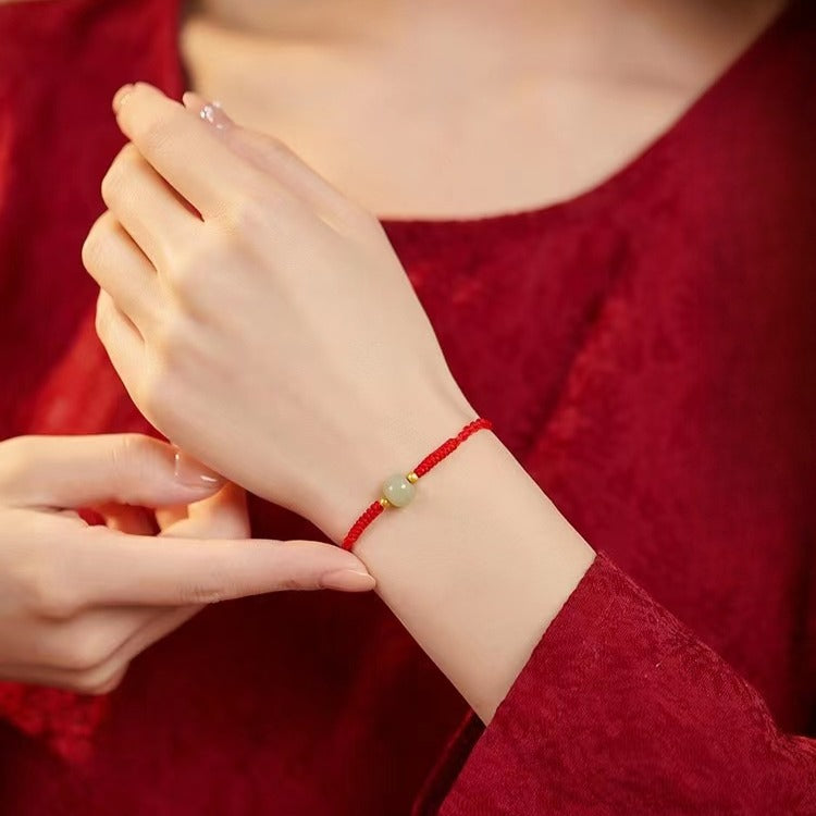 Zen Healing Hetian Jade Year of The Snake Lucky Bead Red String Prosperity Bracelet