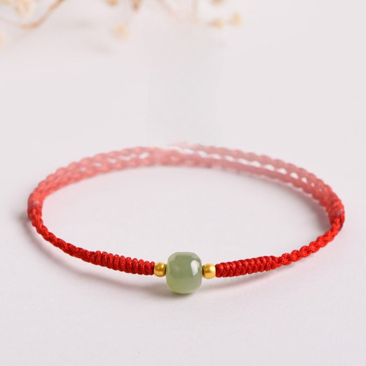 Zen Healing Hetian Jade Year of The Snake Lucky Bead Red String Prosperity Bracelet