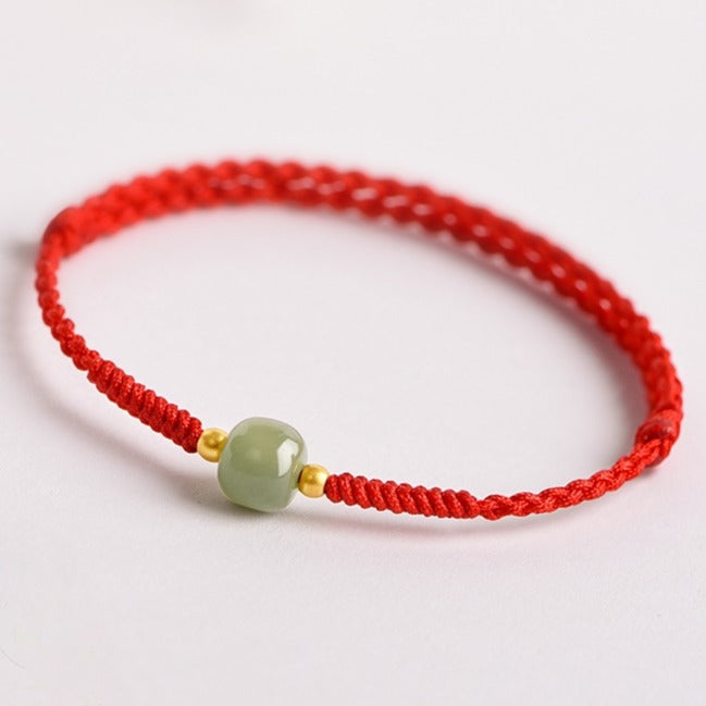 Zen Healing Hetian Jade Year of The Snake Lucky Bead Red String Prosperity Bracelet