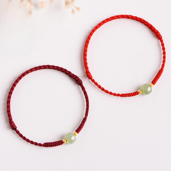 Zen Healing Hetian Jade Year of The Snake Lucky Bead Red String Prosperity Bracelet