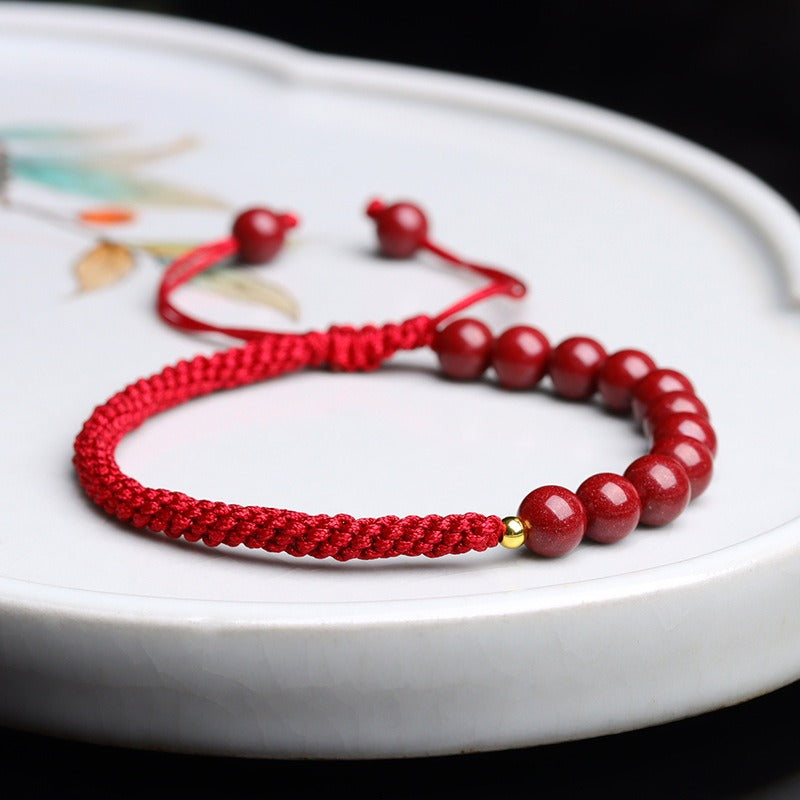 Zen Healing Natural Cinnabar Handmade Blessing Red String Bracelet