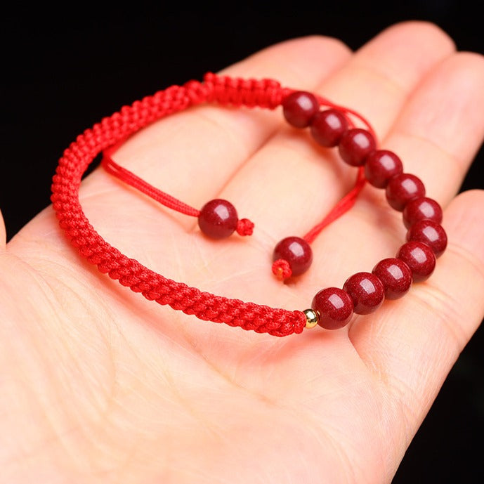 Zen Healing Natural Cinnabar Handmade Blessing Red String Bracelet