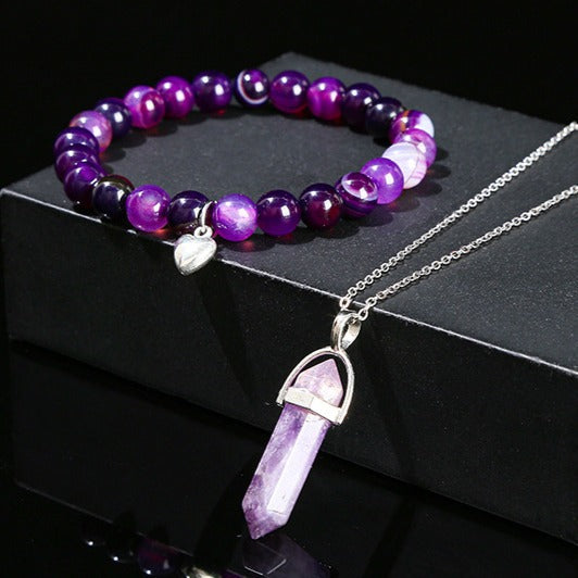 Zen Healing Natural Crystal Agate Heart Charm Bracelet & Necklace Set