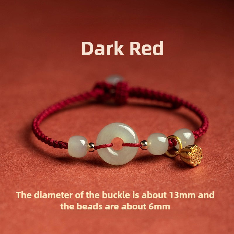 Zen Healing Natural Hetian Jade Peace Buckle Protection Luck Braided String Bracelet Anklet