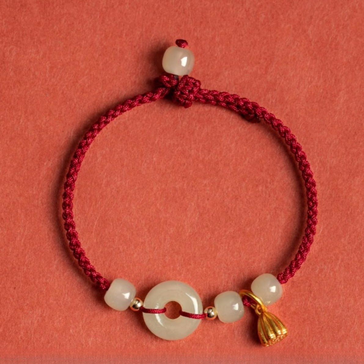 Zen Healing Natural Hetian Jade Peace Buckle Protection Luck Braided String Bracelet Anklet