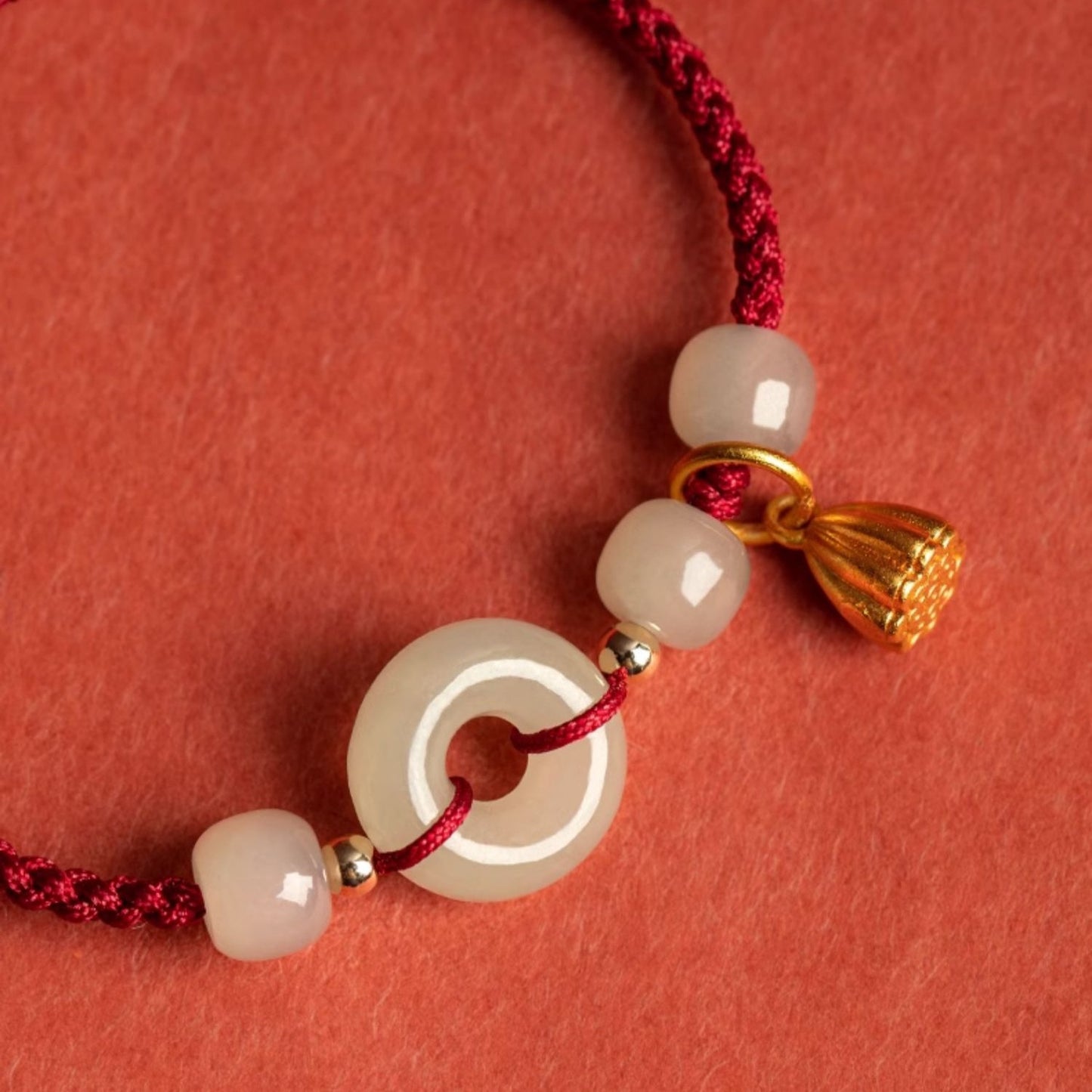 Zen Healing Natural Hetian Jade Peace Buckle Protection Luck Braided String Bracelet Anklet