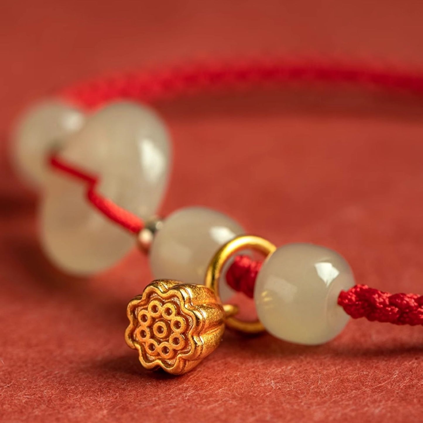 Zen Healing Natural Hetian Jade Peace Buckle Protection Luck Braided String Bracelet Anklet