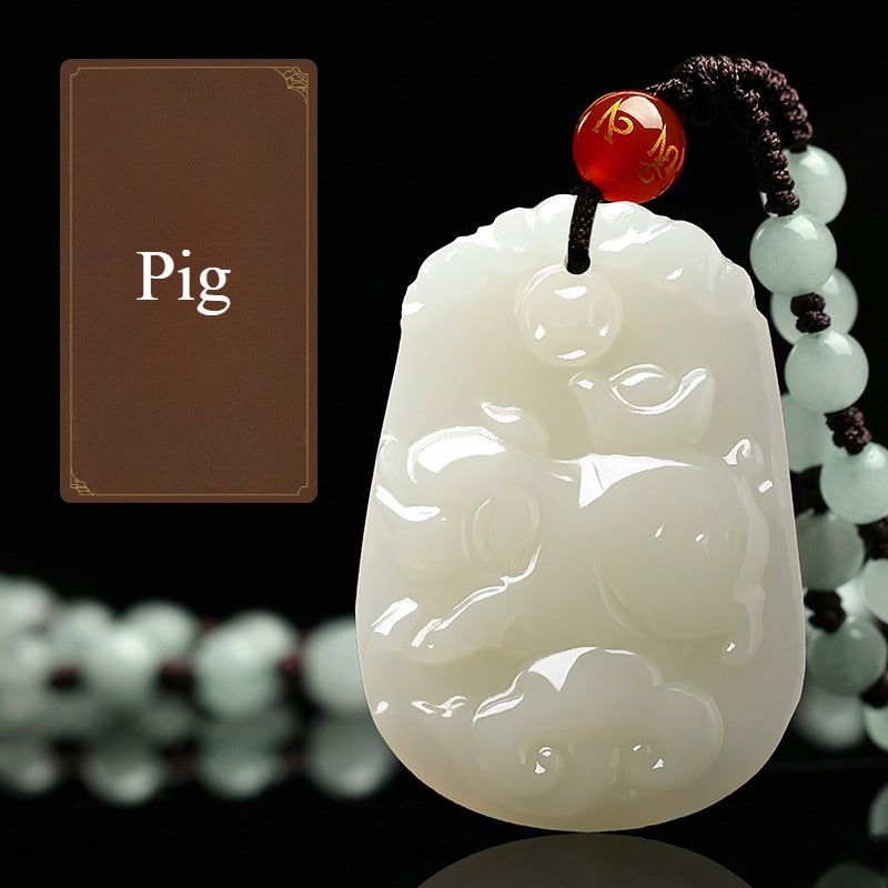 Zen Healing Natural Jade Chinese Zodiac Luck Prosperity Necklace Pendant
