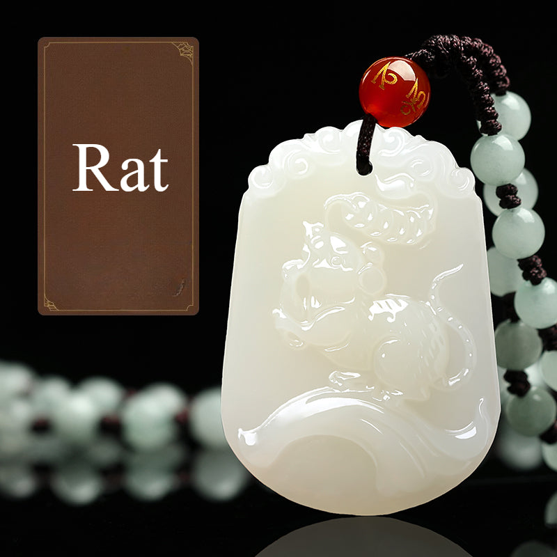 Zen Healing Natural Jade Chinese Zodiac Luck Prosperity Necklace Pendant