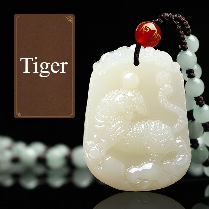 Zen Healing Natural Jade Chinese Zodiac Luck Prosperity Necklace Pendant