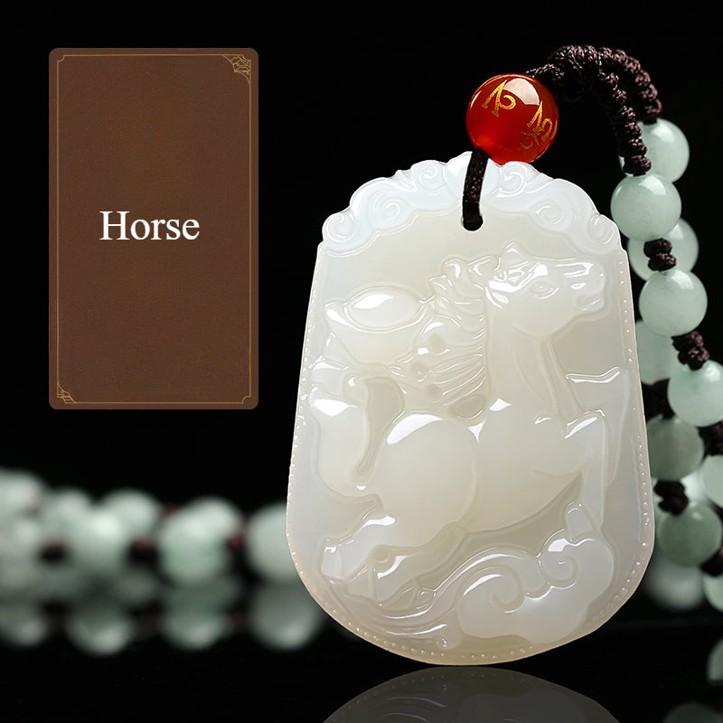 Zen Healing Natural Jade Chinese Zodiac Luck Prosperity Necklace Pendant
