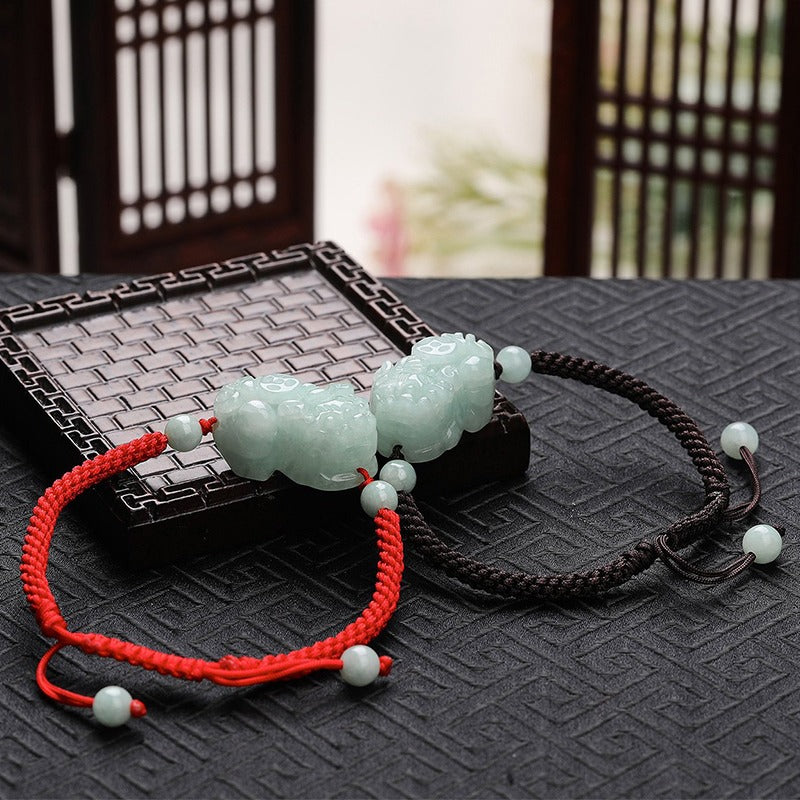 Zen Healing Natural Jade PiXiu Wealth Luck Braided Feng Shui Bracelet
