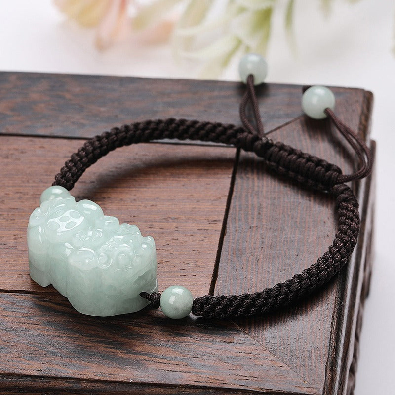 Zen Healing Natural Jade PiXiu Wealth Luck Braided Feng Shui Bracelet