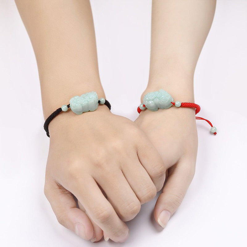 Zen Healing Natural Jade PiXiu Wealth Luck Braided Feng Shui Bracelet