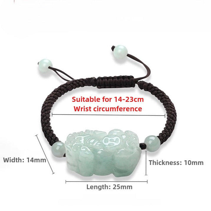 Zen Healing Natural Jade PiXiu Wealth Luck Braided Feng Shui Bracelet
