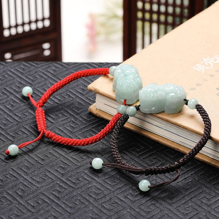 Zen Healing Natural Jade PiXiu Wealth Luck Braided Feng Shui Bracelet