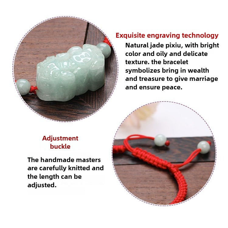 Zen Healing Natural Jade PiXiu Wealth Luck Braided Feng Shui Bracelet