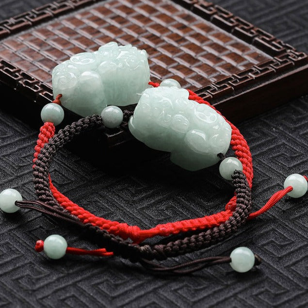 Zen Healing Natural Jade PiXiu Wealth Luck Braided Feng Shui Bracelet