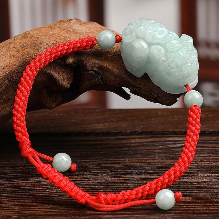 Zen Healing Natural Jade PiXiu Wealth Luck Braided Feng Shui Bracelet
