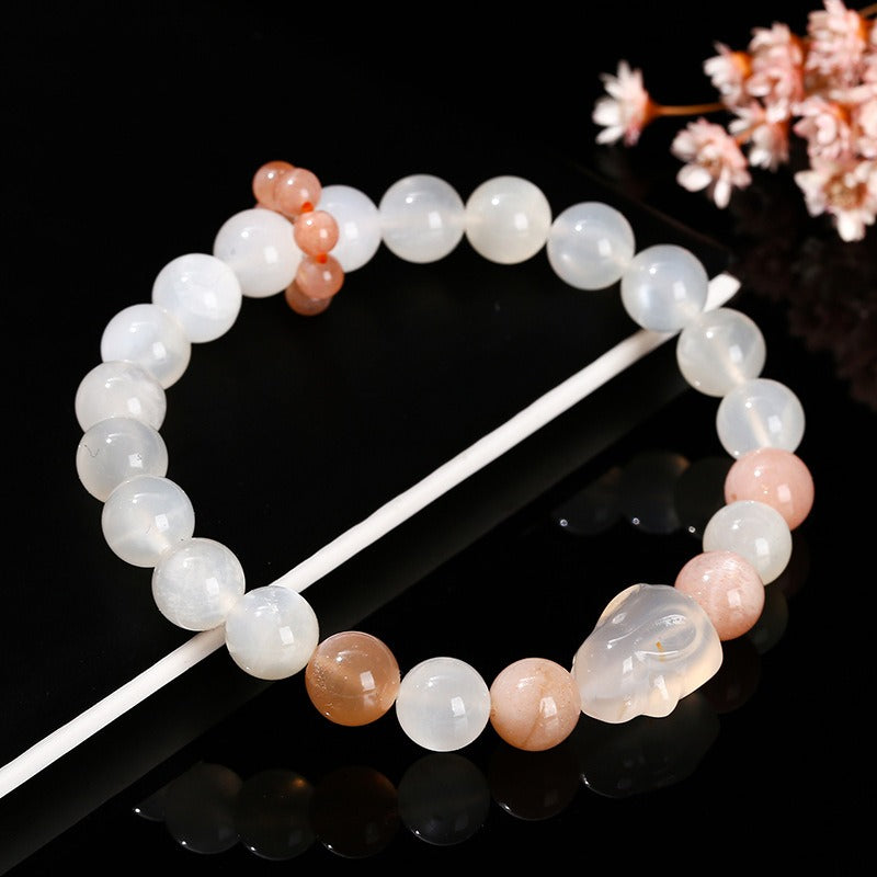 Zen Healing Natural White Moonstone Agate Rabbit Charm Bracelet